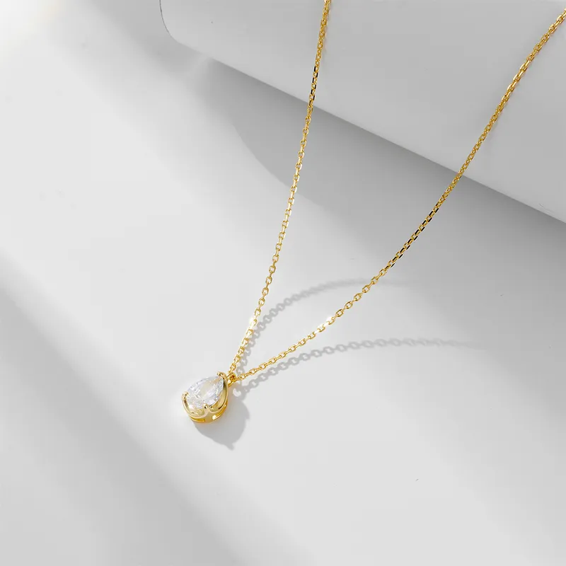 Women's 925 Sterling Silver Teardrop Pendant – 14K Gold Finish with Box Chain