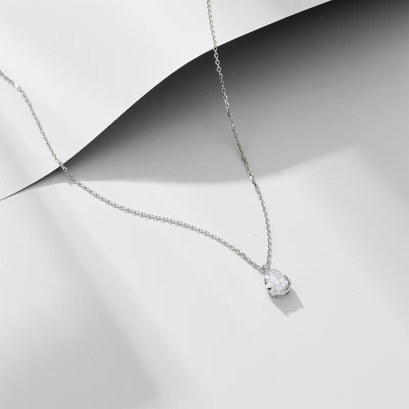 925 Sterling Silver Teardrop Necklace – Rhodium Plated Water Droplet Pendant