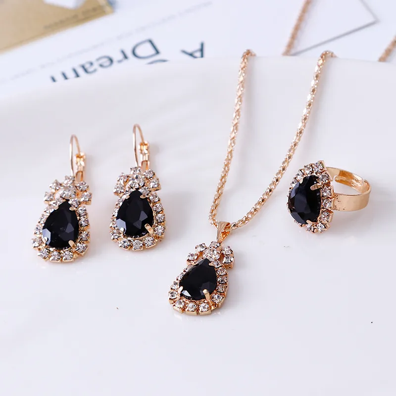 Midnight Onyx Halo: 4-Piece Teardrop Jewelry Suite